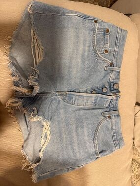Levi's Light Blue Distressed High-Rise Jean Shorts